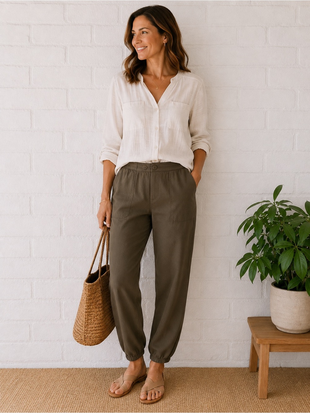 Cotton On Olive green elastic pants Size 8 P-29